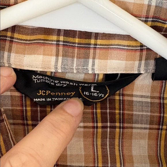 Vintage JCPENNEY brown white gold long sleeve button down western shirt Size L - Picture 7 of 9